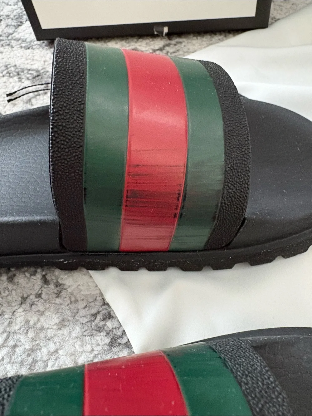 Gucci Black Slides with Green and Red Web Stripe
